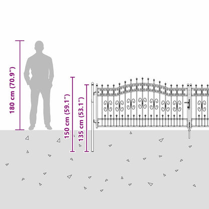 Fence Gate with Spear Top with Lock Grey 404 x 100 cm Steel