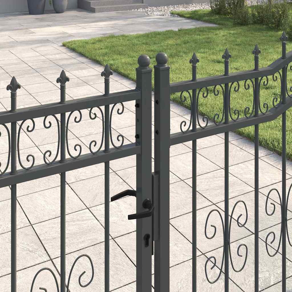 Fence Gate with Spear Top with Lock Grey 404 x 125 cm Steel