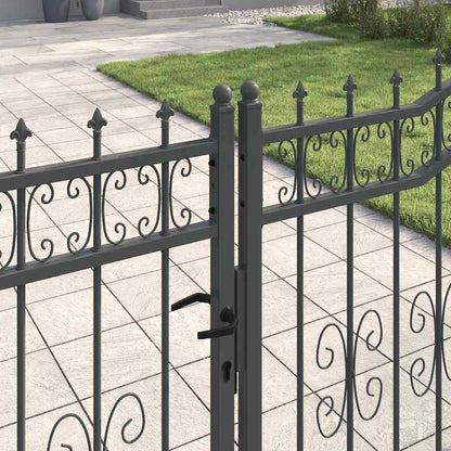 Fence Gate with Spear Top with Lock Grey 404 x 125 cm Steel