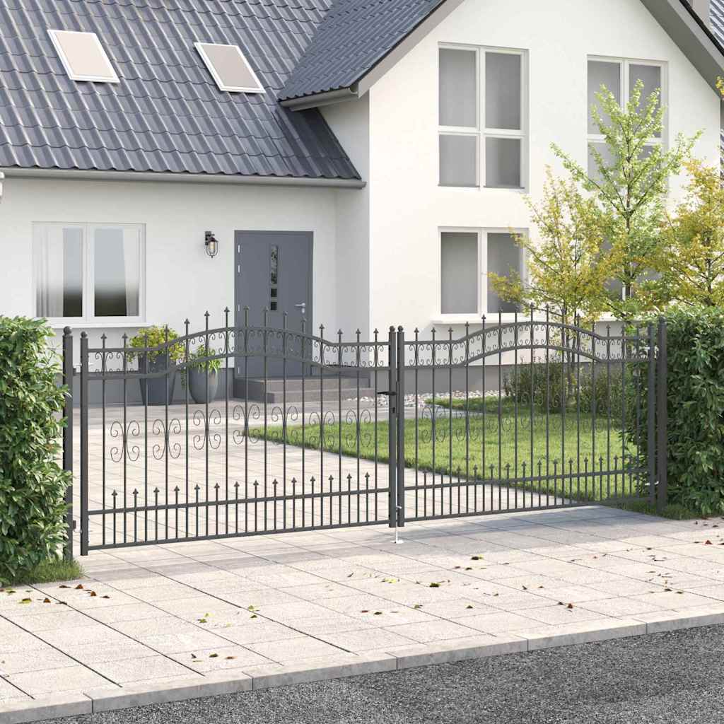Fence Gate with Spear Top with Lock Grey 404 x 125 cm Steel
