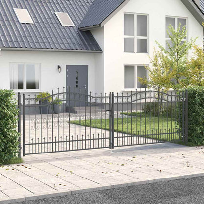 Fence Gate with Spear Top with Lock Grey 404 x 125 cm Steel