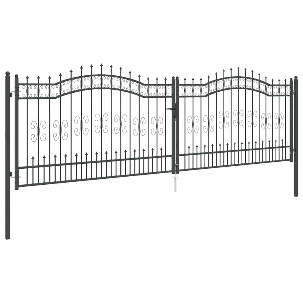 Fence Gate with Spear Top with Lock Grey 404 x 125 cm Steel