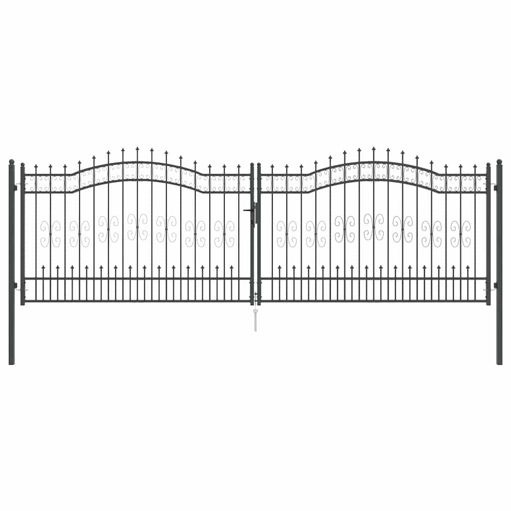 Fence Gate with Spear Top with Lock Grey 404 x 125 cm Steel