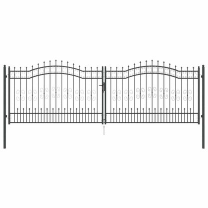 Fence Gate with Spear Top with Lock Grey 404 x 125 cm Steel