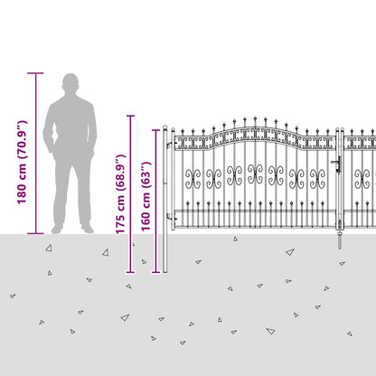 Fence Gate with Spear Top with Lock Grey 404 x 125 cm Steel
