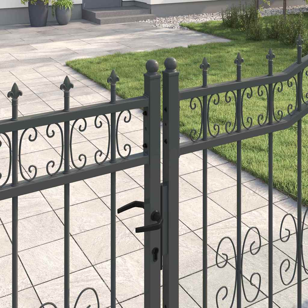 Fence Gate with Spear Top with Lock Grey 404 x 150 cm Steel