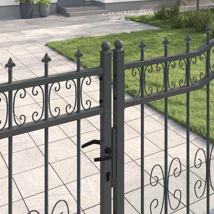 Fence Gate with Spear Top with Lock Grey 404 x 150 cm Steel