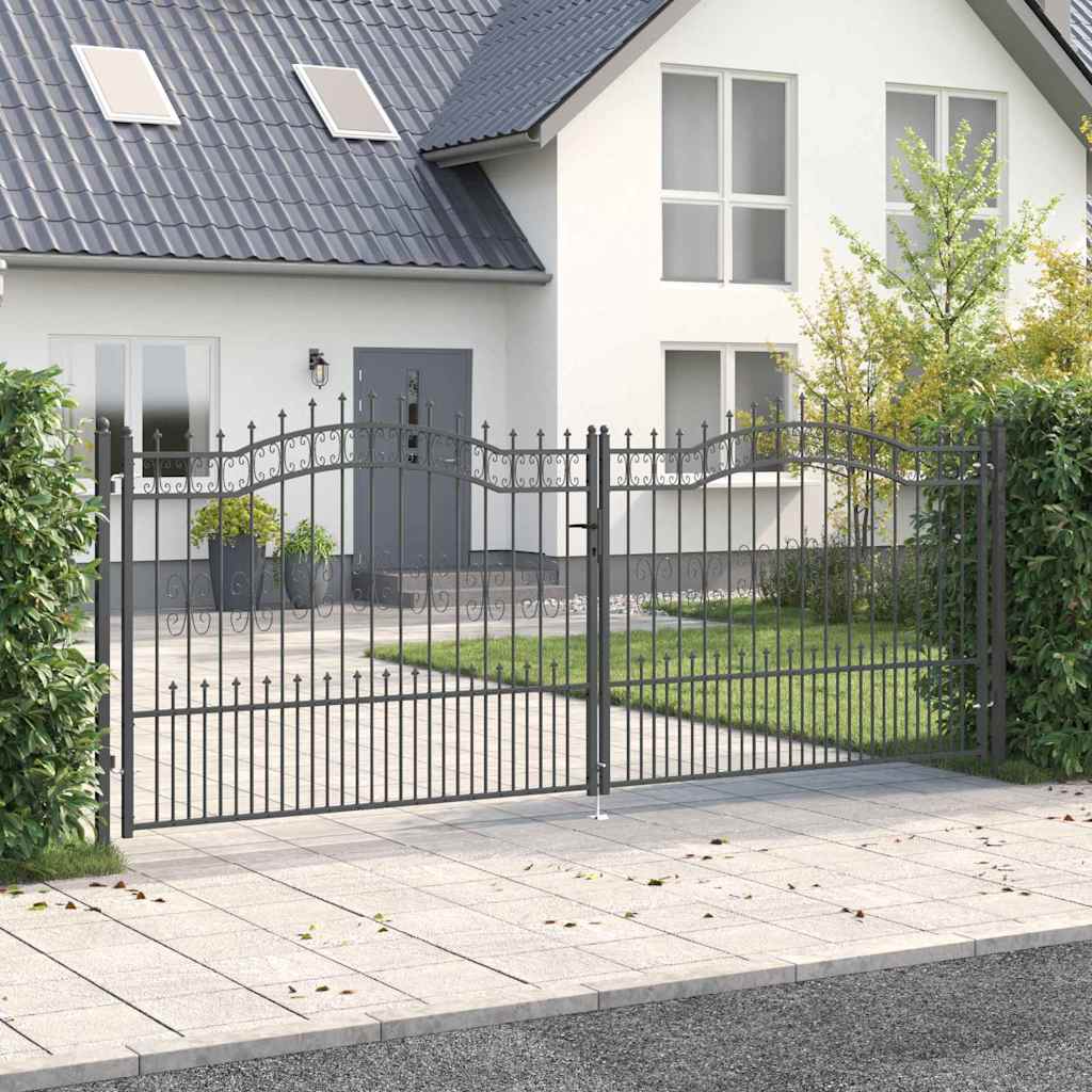 Fence Gate with Spear Top with Lock Grey 404 x 150 cm Steel