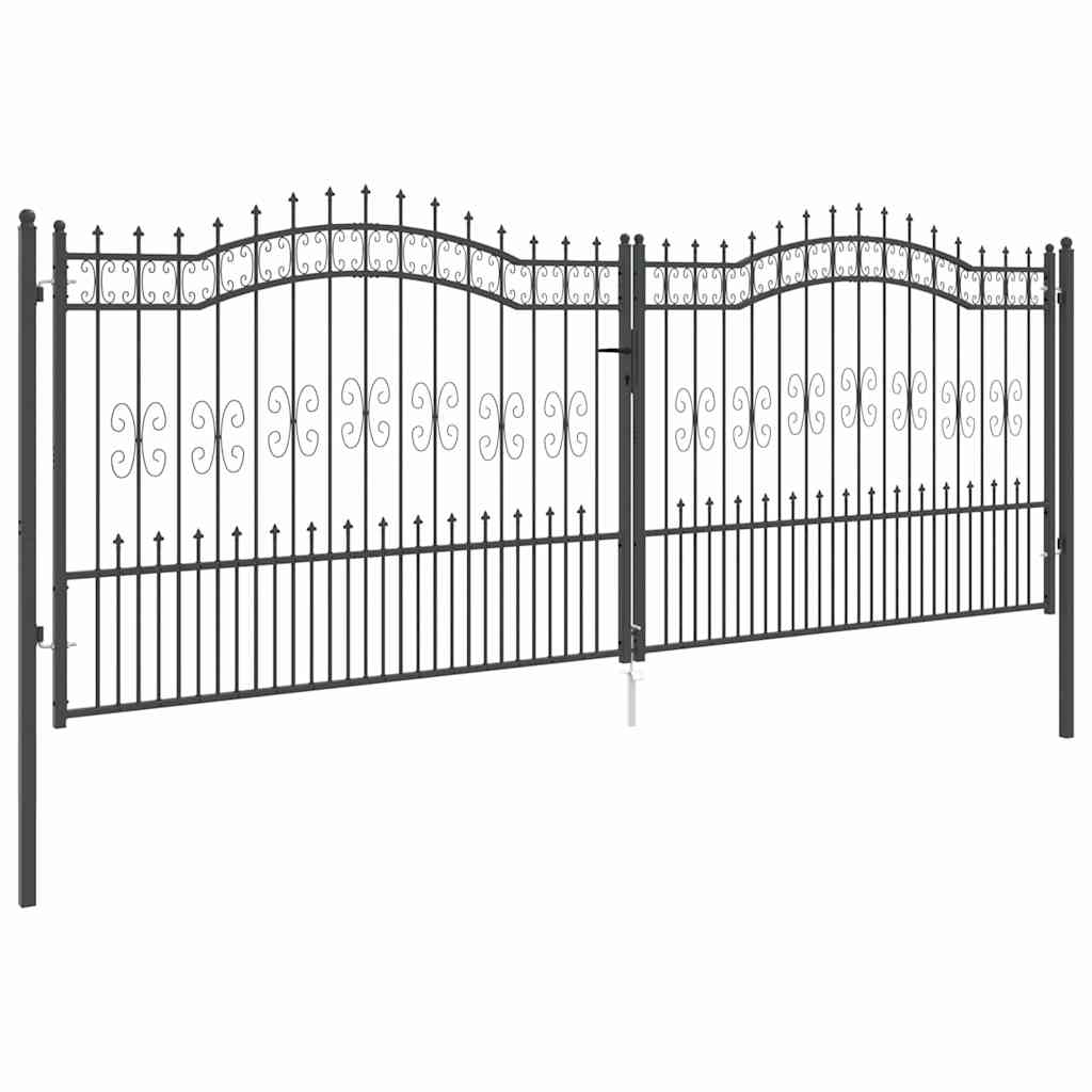Fence Gate with Spear Top with Lock Grey 404 x 150 cm Steel