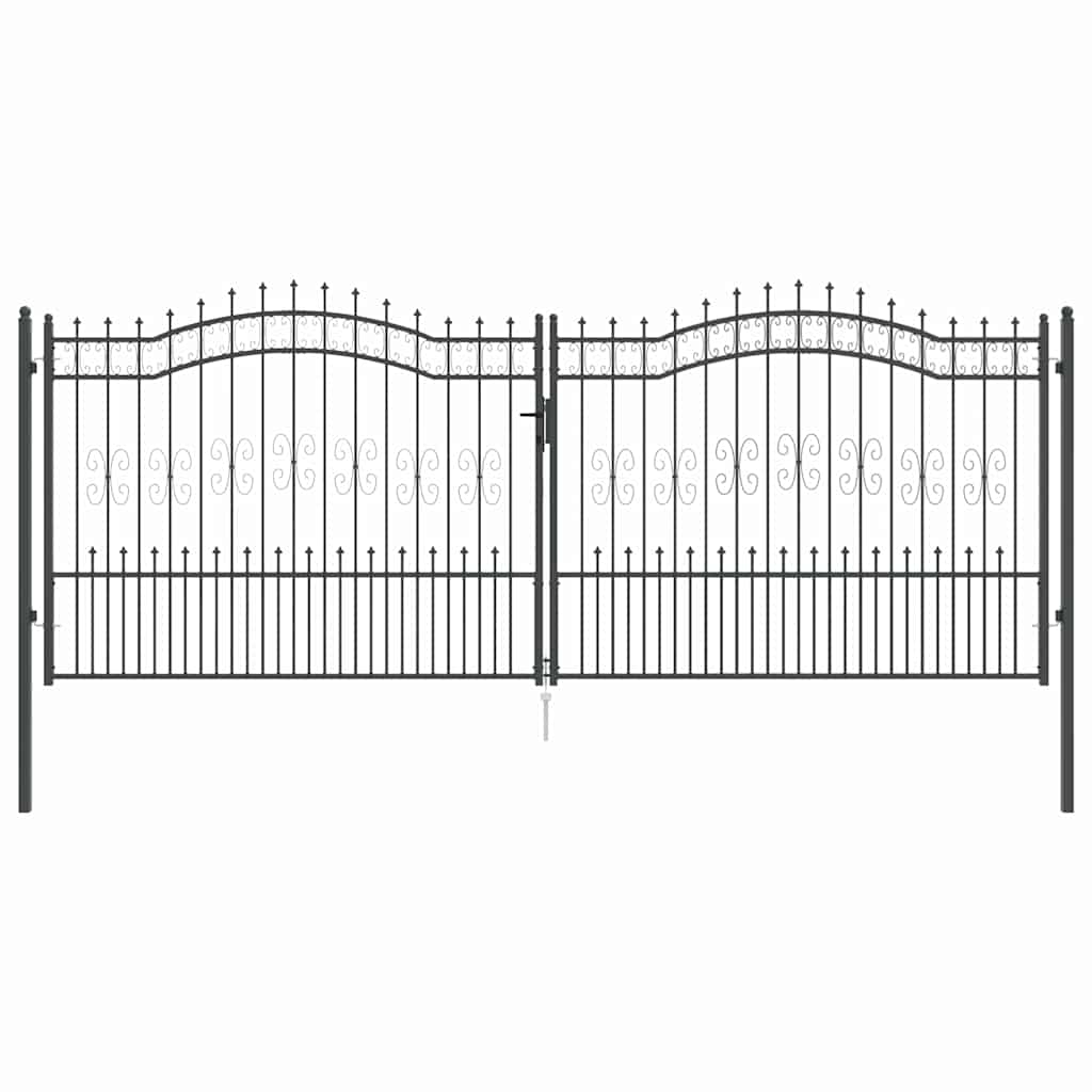 Fence Gate with Spear Top with Lock Grey 404 x 150 cm Steel