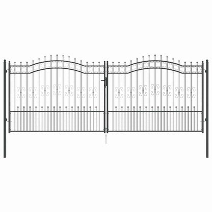 Fence Gate with Spear Top with Lock Grey 404 x 150 cm Steel