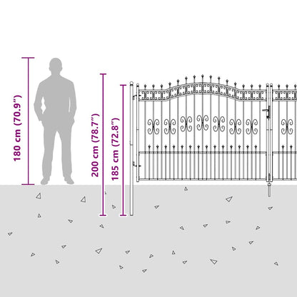 Fence Gate with Spear Top with Lock Grey 404 x 150 cm Steel