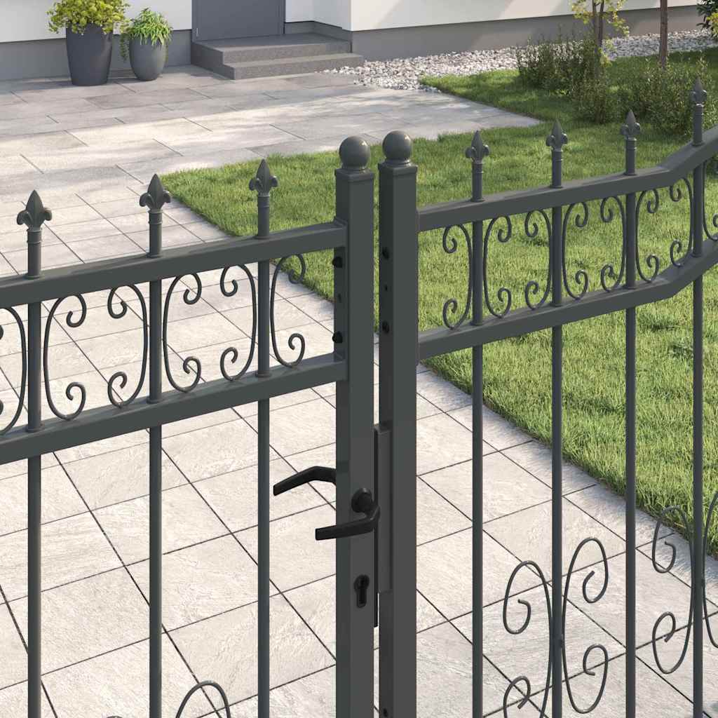 Fence Gate with Spear Top with Lock Grey 404 x 175 cm Steel