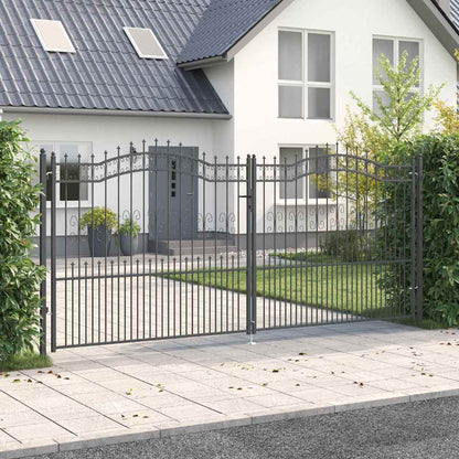 Fence Gate with Spear Top with Lock Grey 404 x 175 cm Steel
