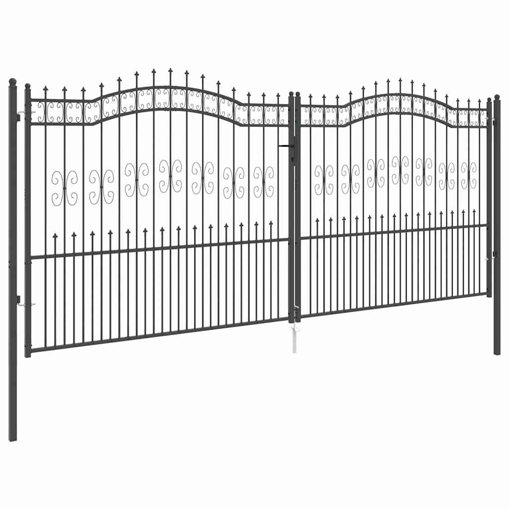 Fence Gate with Spear Top with Lock Grey 404 x 175 cm Steel