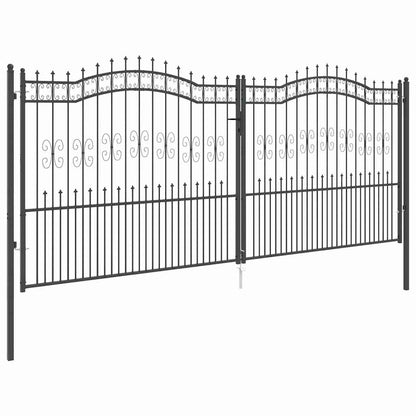 Fence Gate with Spear Top with Lock Grey 404 x 175 cm Steel