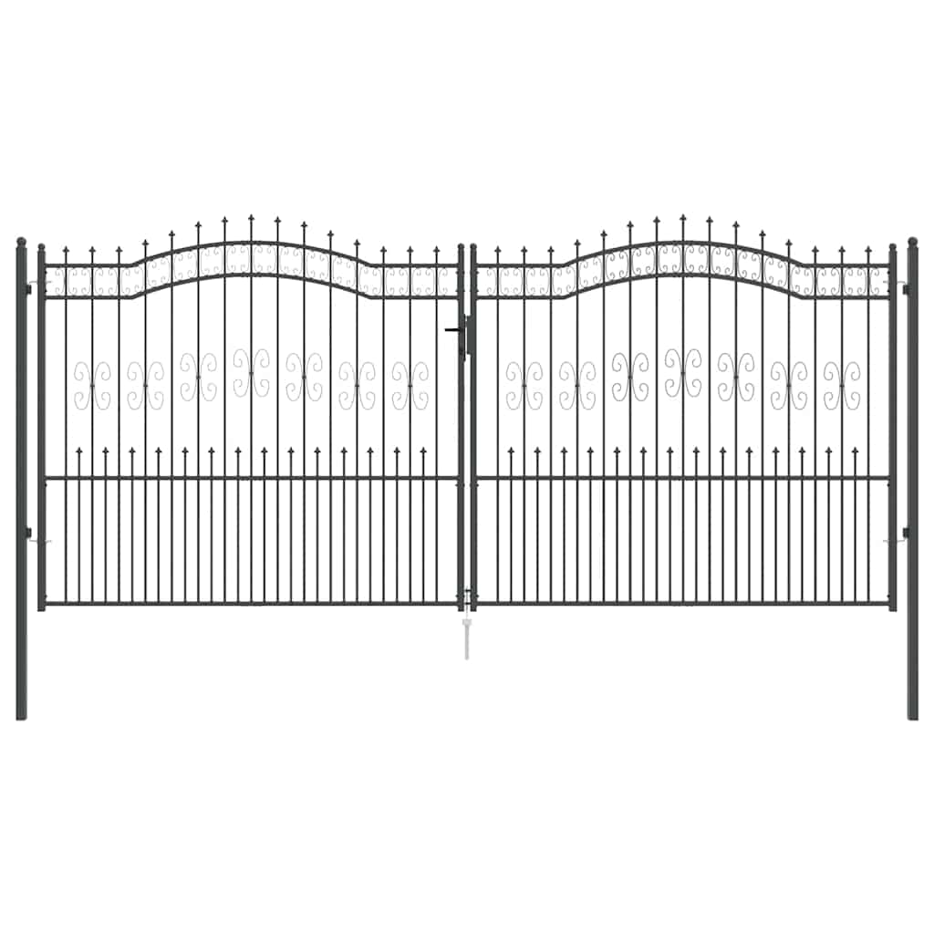 Fence Gate with Spear Top with Lock Grey 404 x 175 cm Steel