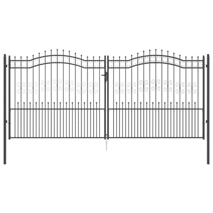 Fence Gate with Spear Top with Lock Grey 404 x 175 cm Steel