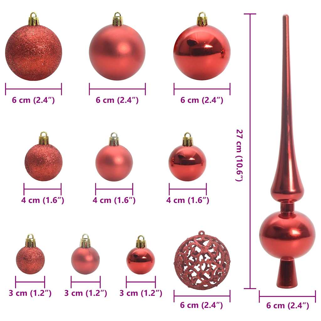 Christmas Bauble Set with 150 LEDs 61 pcs Red Plastic