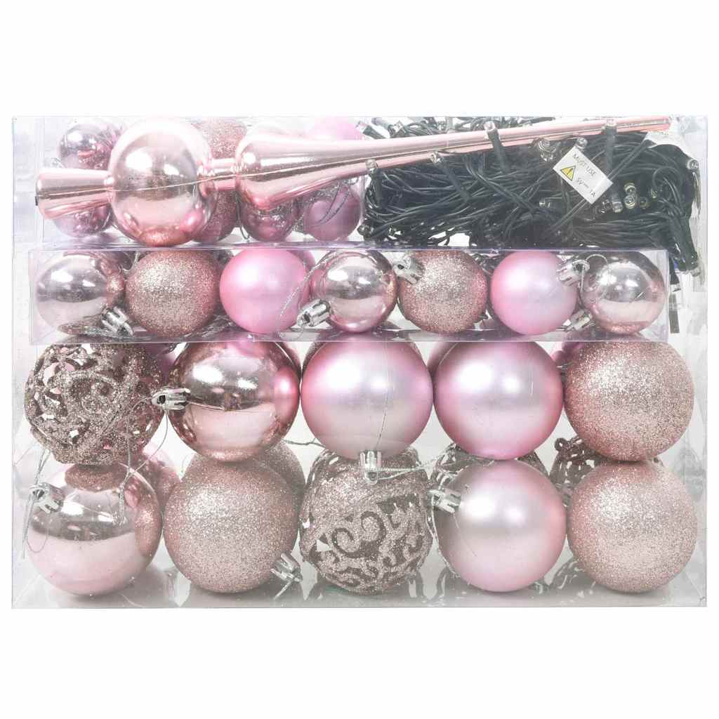 Christmas Bauble Set with 150 LEDs 61 pcs Pink Plastic