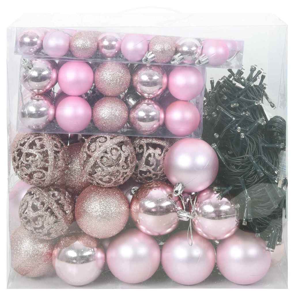 Christmas Bauble Set with 300 LEDs 120 pcs Pink Plastic