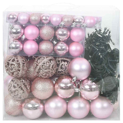 Christmas Bauble Set with 300 LEDs 120 pcs Pink Plastic