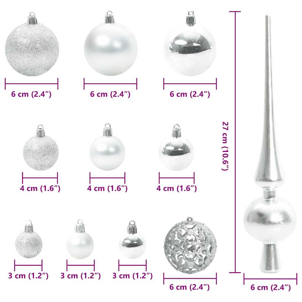 Christmas Bauble Set with 300 LEDs 120 pcs Silver Plastic