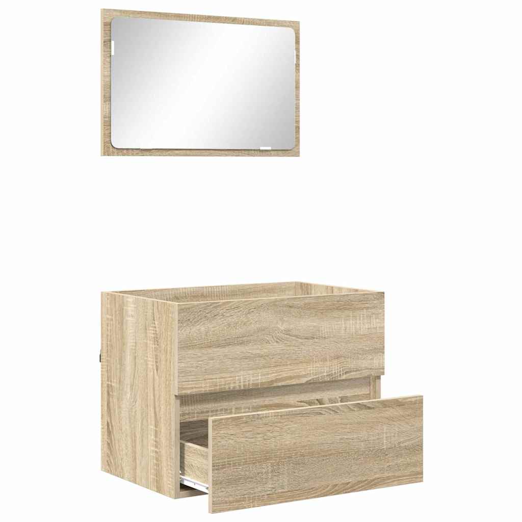 Bathroom Furniture Set with Drawer Sonoma Oak Engineered Wood