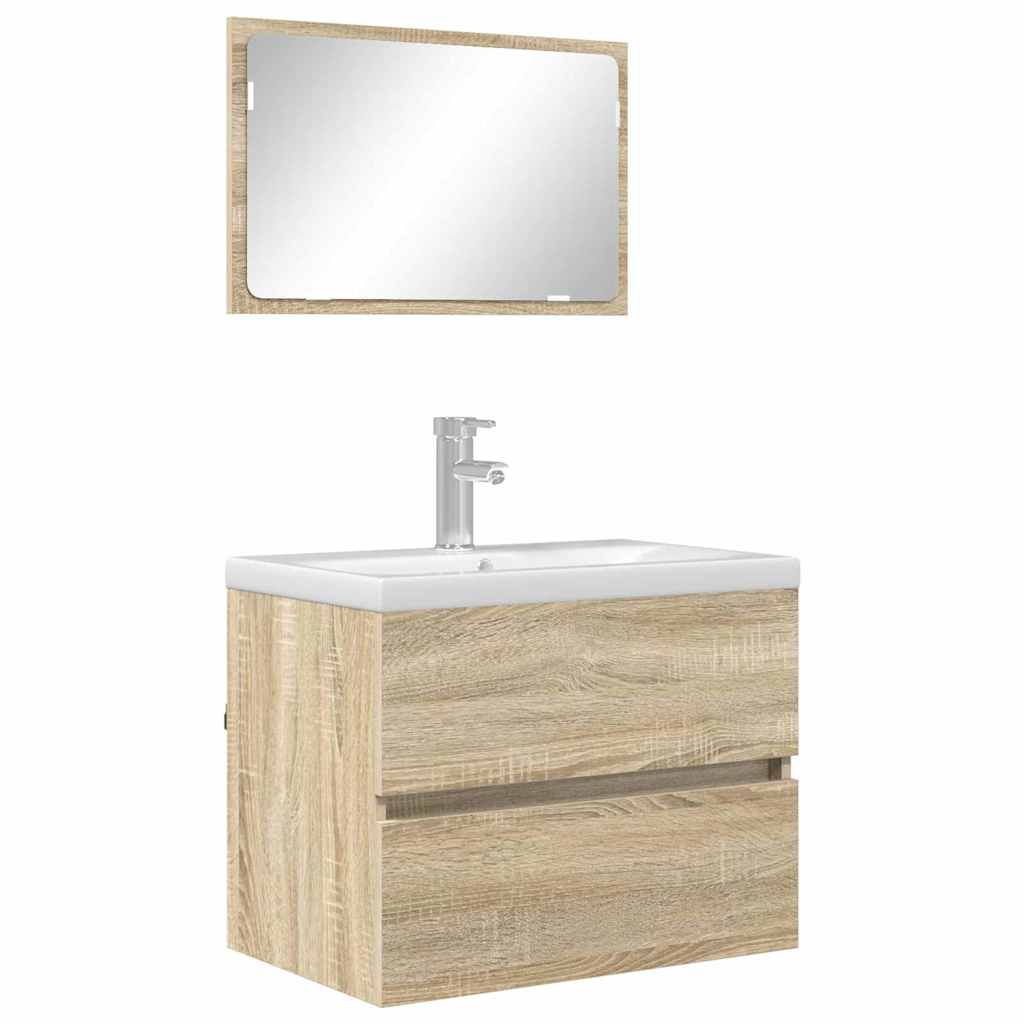 Bathroom Furniture Set with Drawer Sonoma Oak Engineered Wood