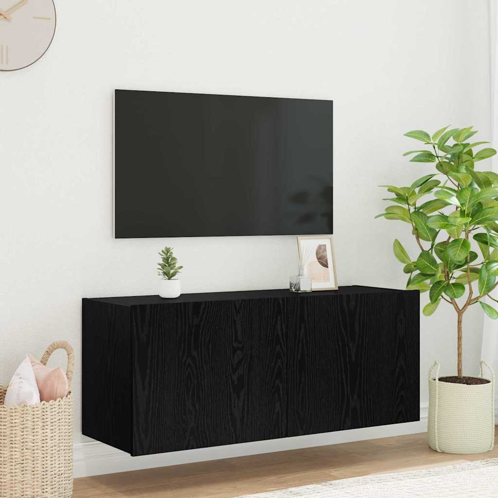 TV Wall Cabinet Black Oak 100 x 35 x 41 cm Engineered Wood