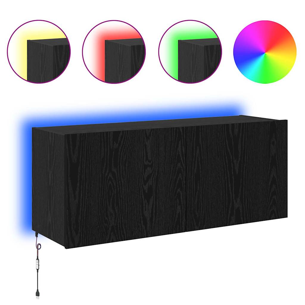 TV Wall Cabinet Black Oak 100 x 35 x 41 cm Engineered Wood