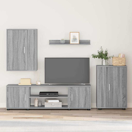 4 Piece TV Cabinet Set Wall-mounted Grey sonoma Engineered wood