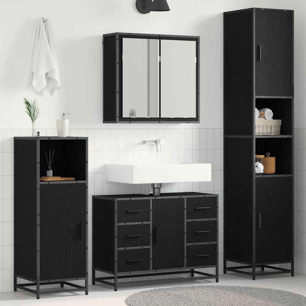 Bathroom Furniture Set 4 pcs Black Oak Engineered Wood