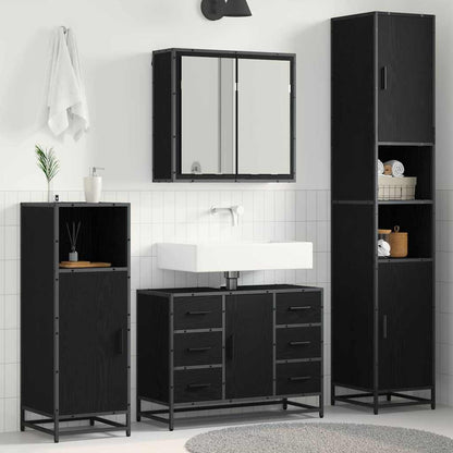 Bathroom Furniture Set 4 pcs Black Oak Engineered Wood