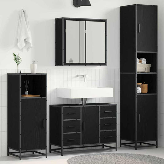Bathroom Furniture Set 4 pcs Black Oak Engineered Wood