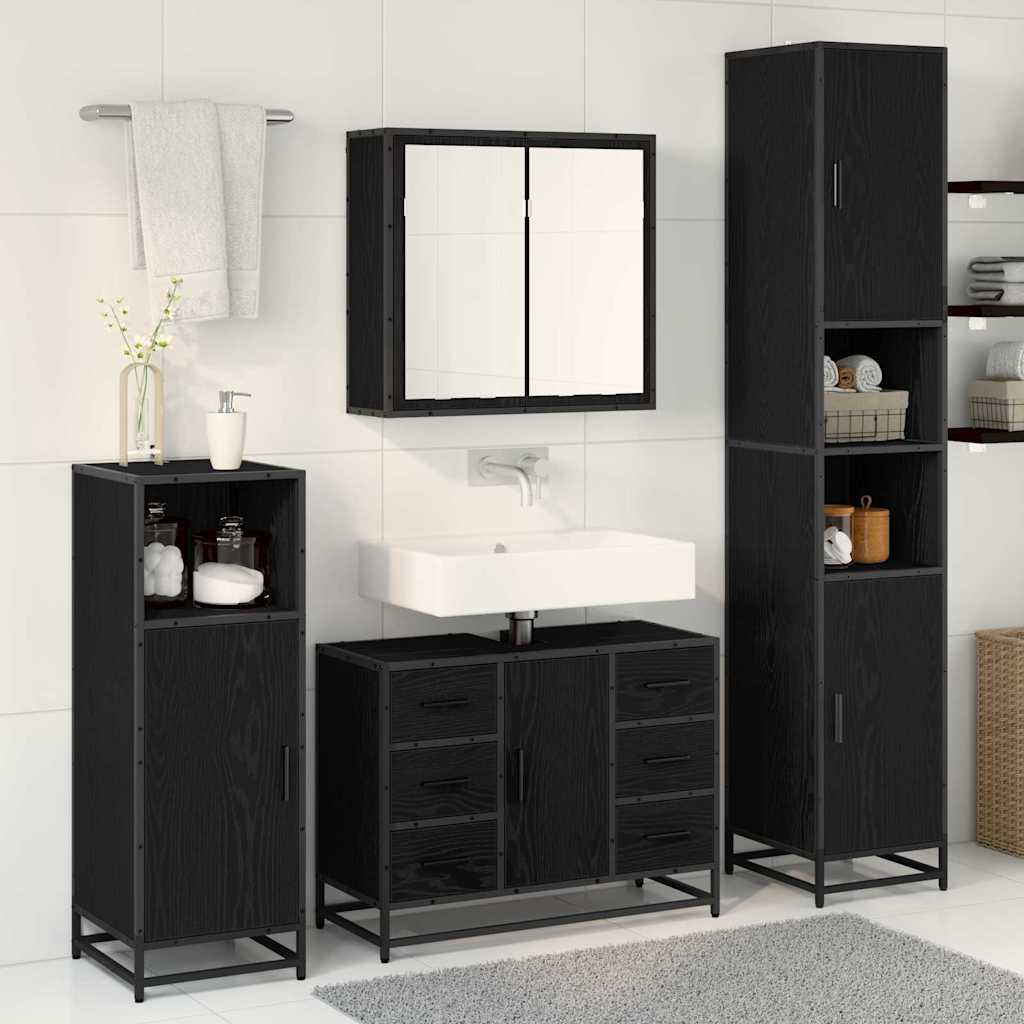 Bathroom Furniture Set 4 pcs Black Oak Engineered Wood