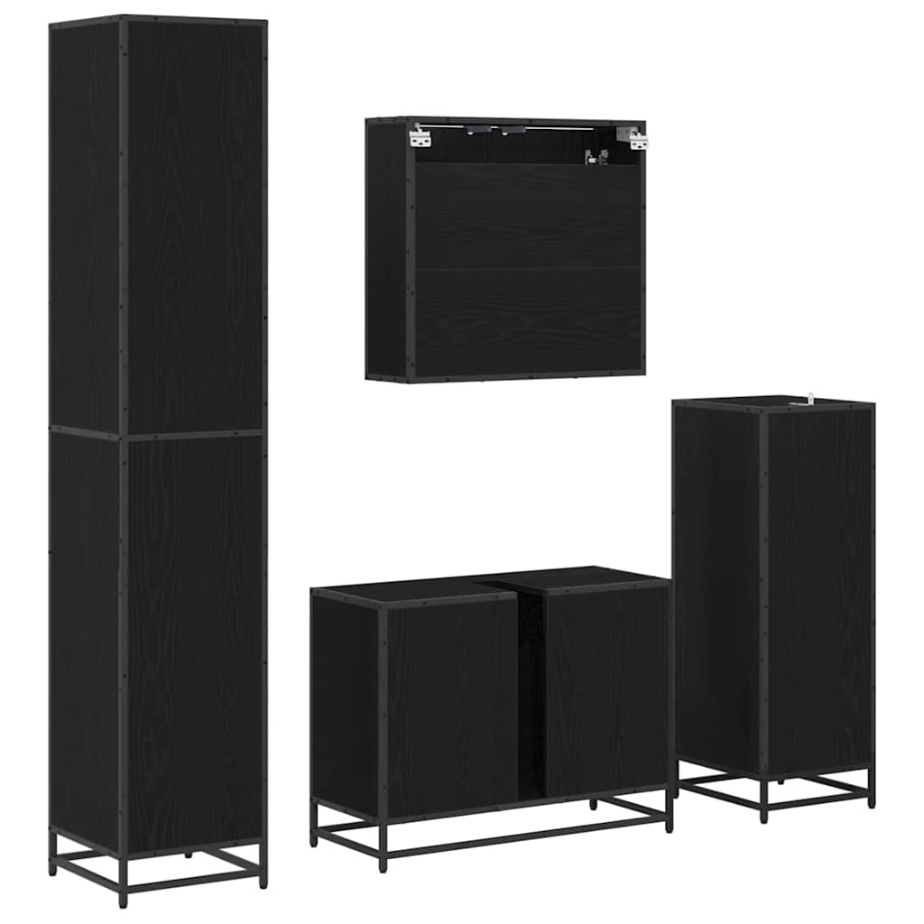 Bathroom Furniture Set 4 pcs Black Oak Engineered Wood