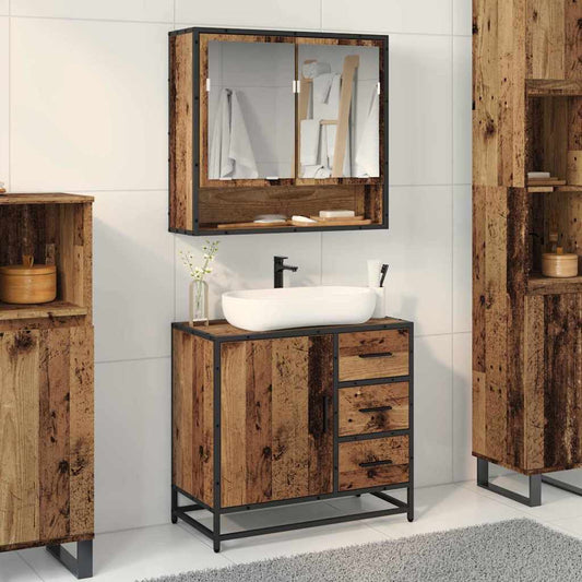 Bathroom Furniture Set with Door 2 pcs Old wood 65 x 33 x 60 cm