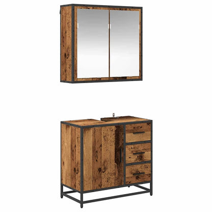 Bathroom Furniture Set with Door 2 pcs Old wood 65 x 33 x 60 cm