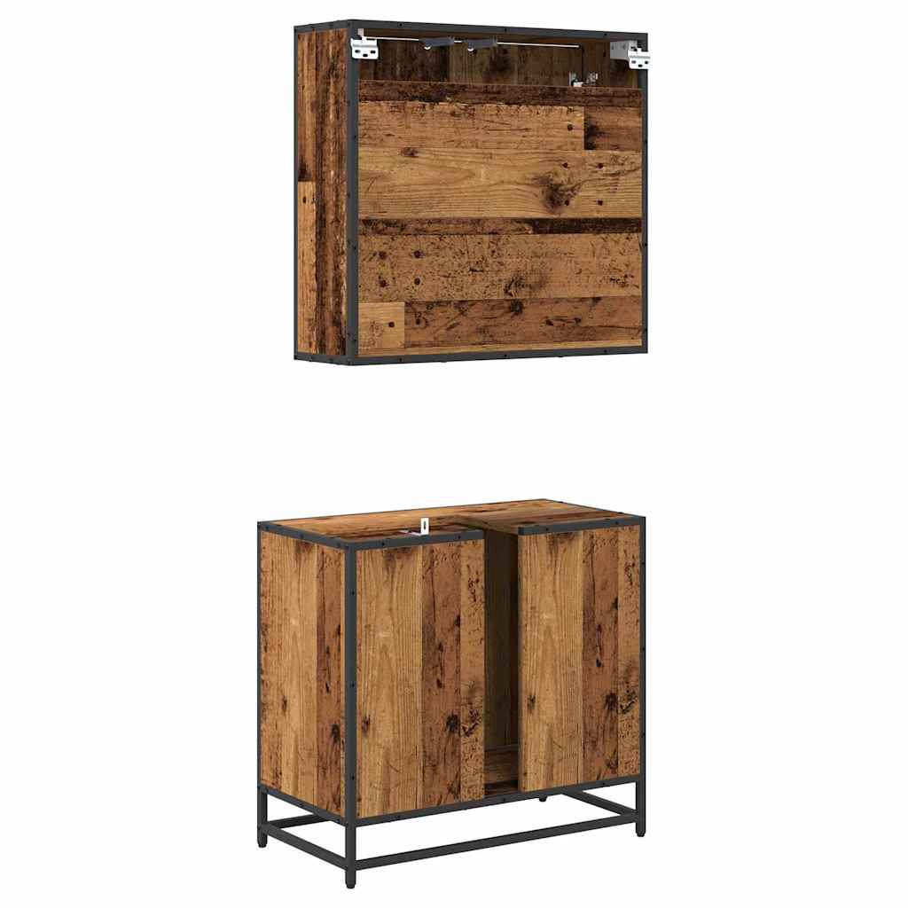 Bathroom Furniture Set with Door 2 pcs Old wood 65 x 33 x 60 cm