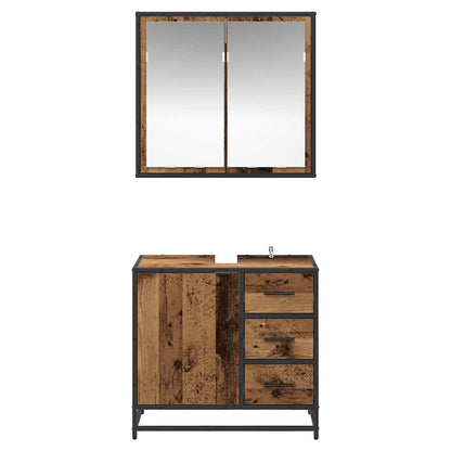Bathroom Furniture Set with Door 2 pcs Old wood 65 x 33 x 60 cm