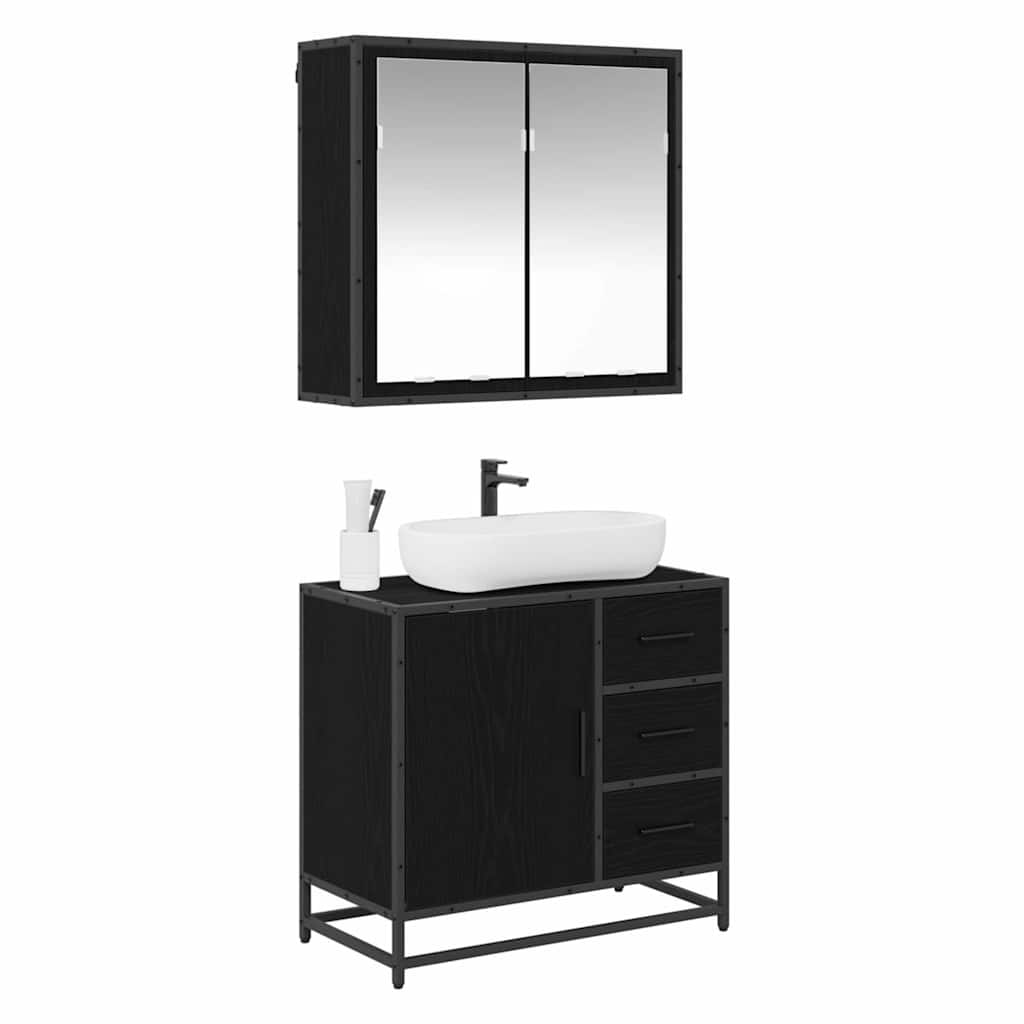 Bathroom Furniture Set 2 pcs Black oak 65 x 33 x 60 cm