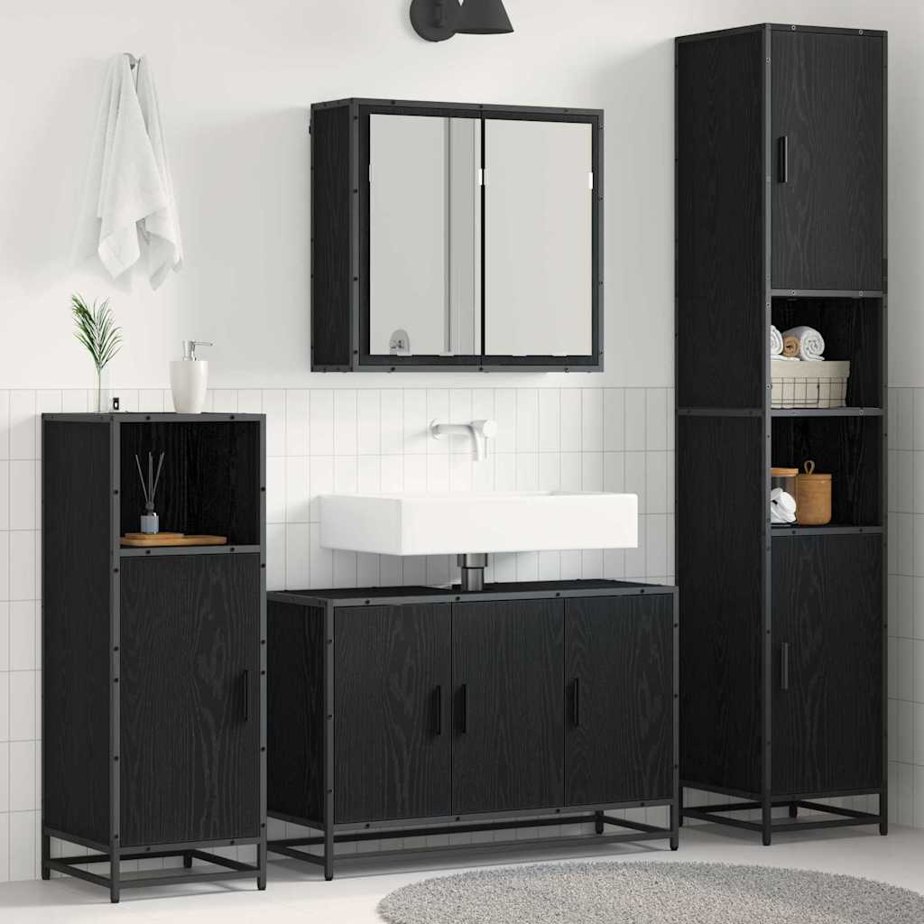 Bathroom Furniture Set 4 pcs Black Oak Engineered Wood