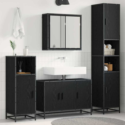 Bathroom Furniture Set 4 pcs Black Oak Engineered Wood