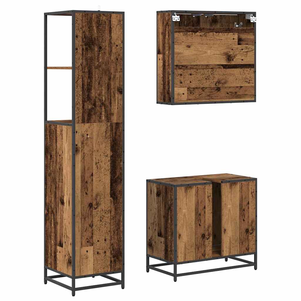 Bathroom Furniture Set with Door 3 pcs Old Wood Engineered Wood