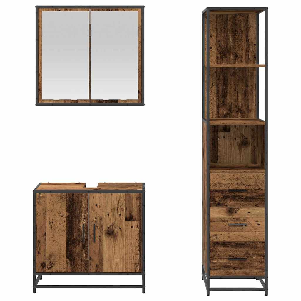 Bathroom Furniture Set with Door 3 pcs Old Wood Engineered Wood