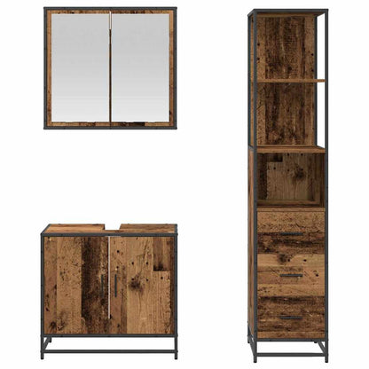 Bathroom Furniture Set with Door 3 pcs Old Wood Engineered Wood