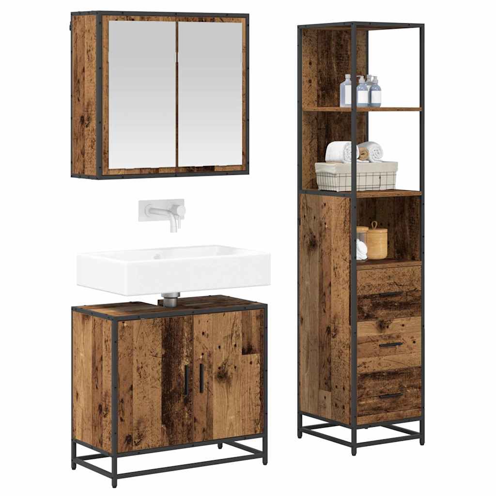 Bathroom Furniture Set with Door 3 pcs Old Wood Engineered Wood