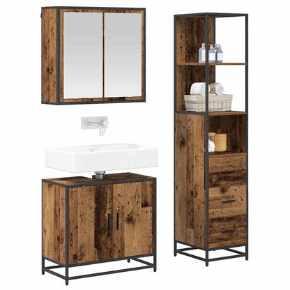 Bathroom Furniture Set with Door 3 pcs Old Wood Engineered Wood