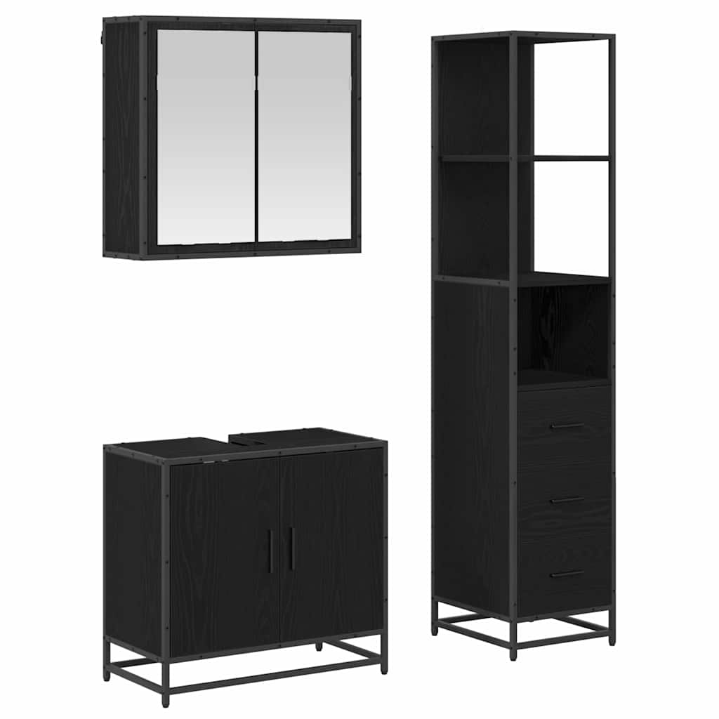 Bathroom Furniture Set 3 pcs Black Oak Engineered Wood